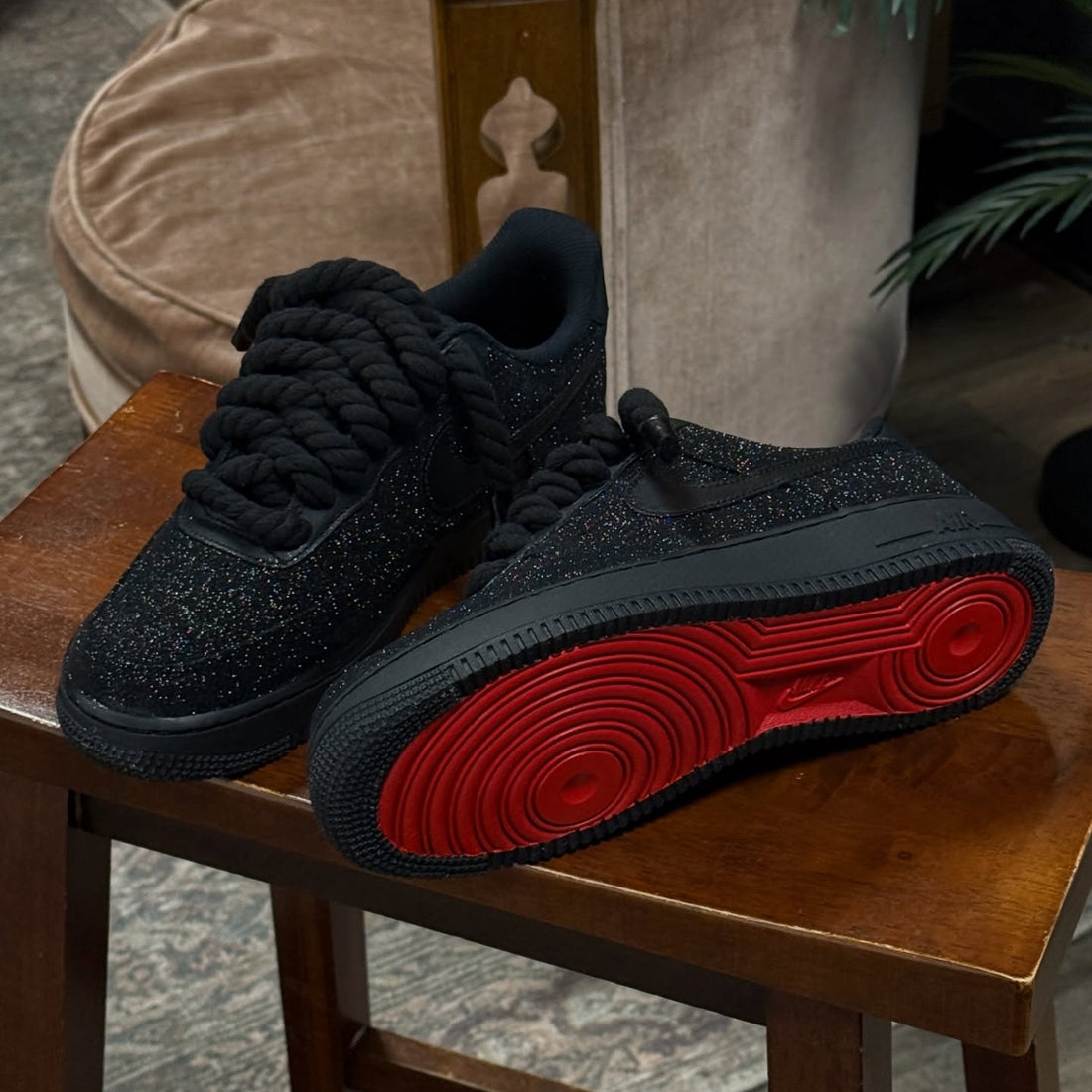 AF Black Glitter X Red Bottoms Men's Sneaker