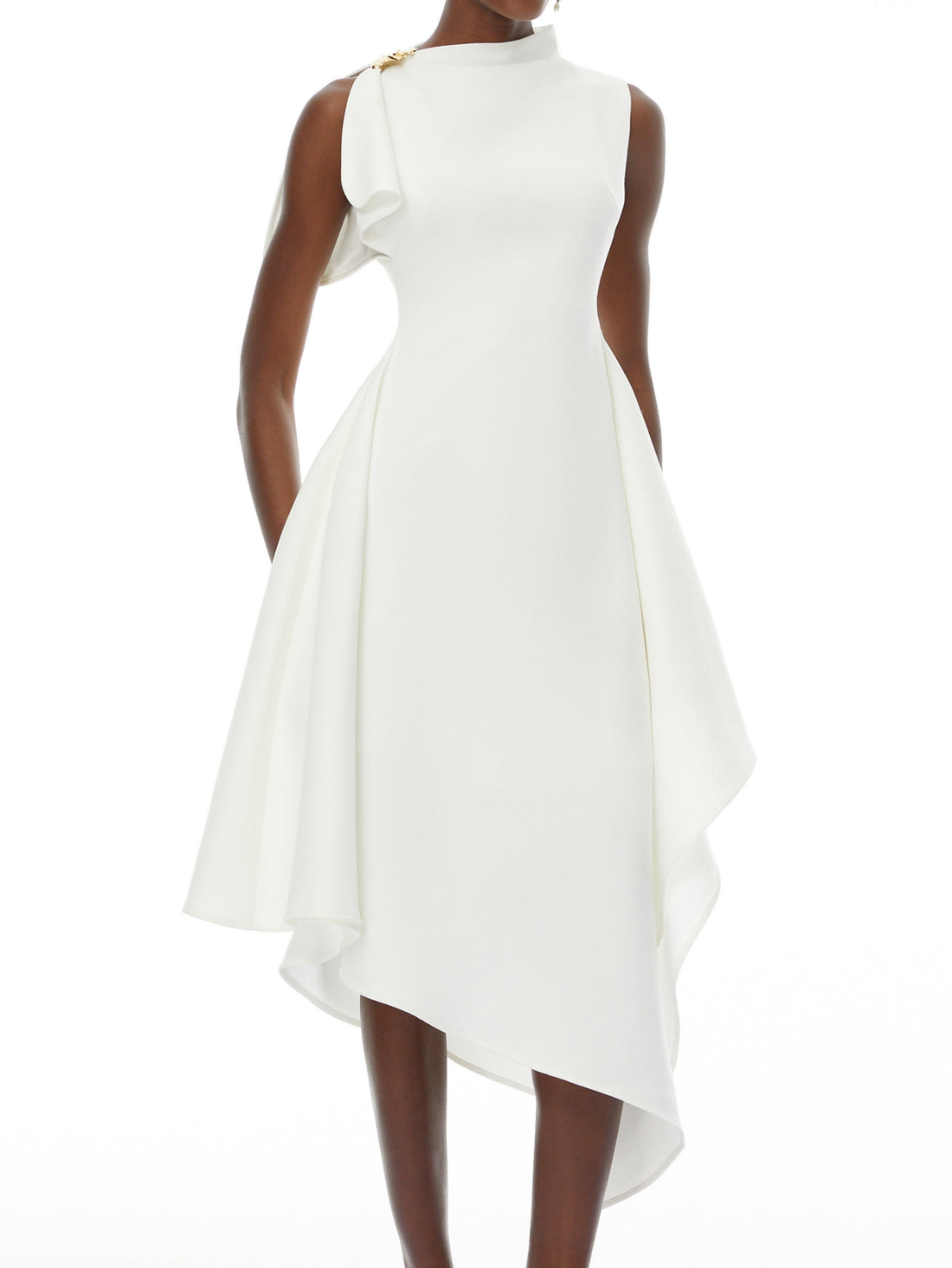 Weren Elegant Contour High Neck Asymmetric Maxi Dress