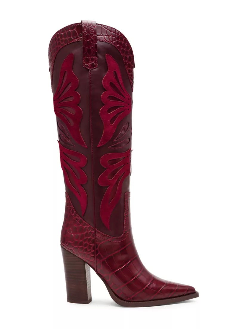 Knee-High High-Heel Western Cowboy Boots