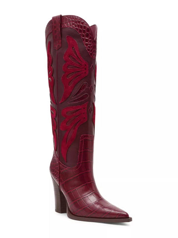 Knee-High High-Heel Western Cowboy Boots